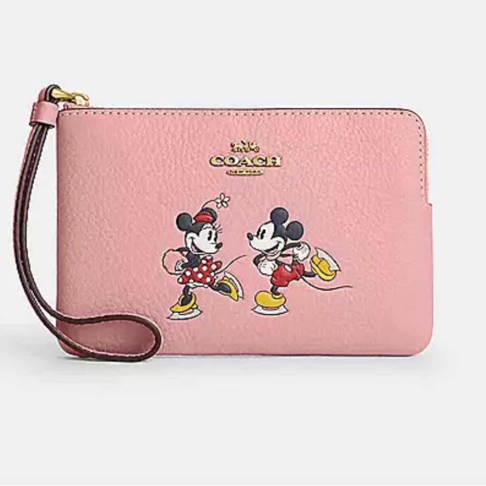 Disney X Coach Limited Edition Corner Zip Wristlet Ice Skating Mickey and Minnie